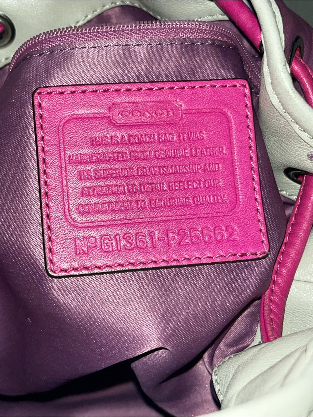 Coach Purple & Hot Pink Leather Drawstring Shoulder Bag - Picture 8 of 13